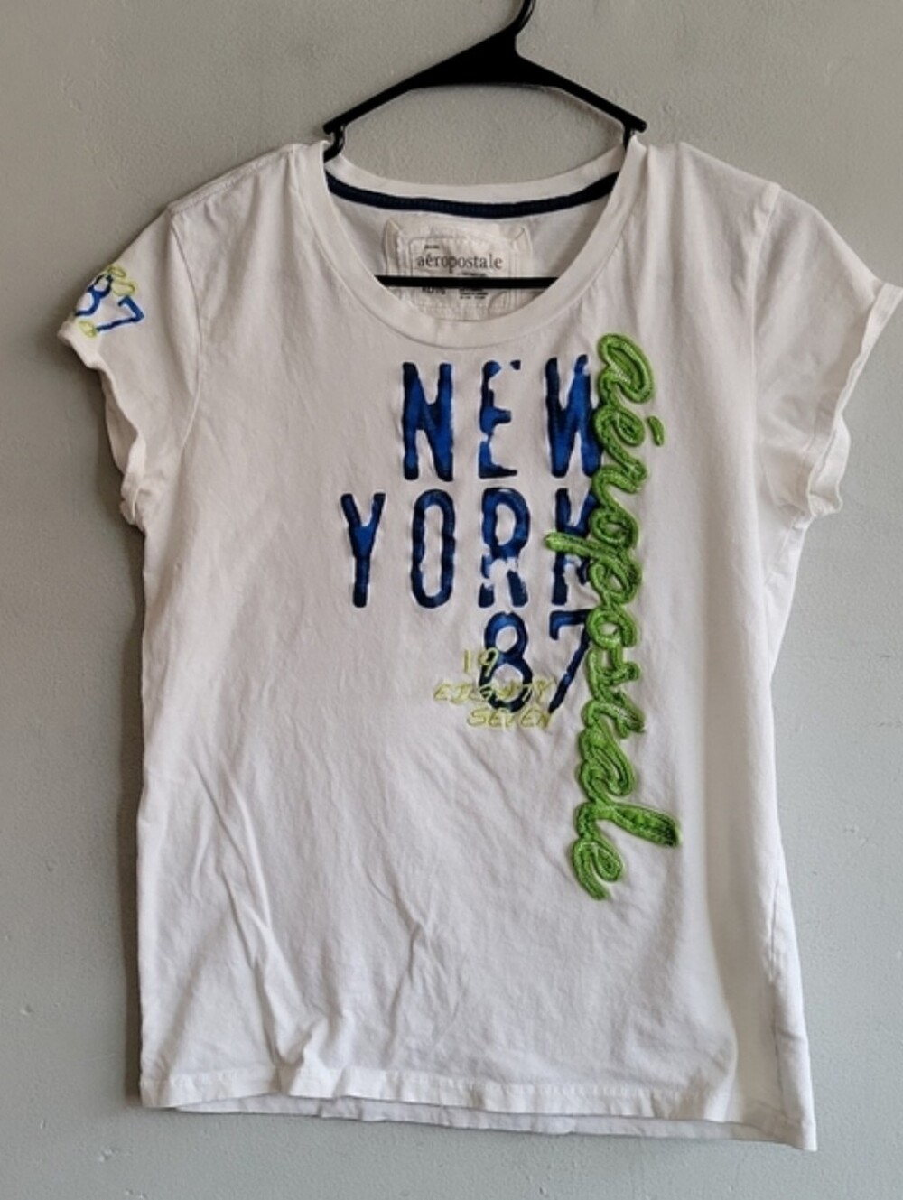 Vintage Y2K women's junior XL Aeropostale baby doll tee t-shirt white w/logo